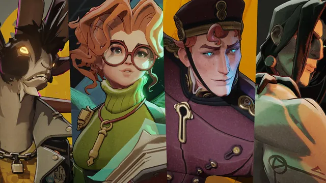Four illustrated Deadlock heroes appear in colorful character panels.