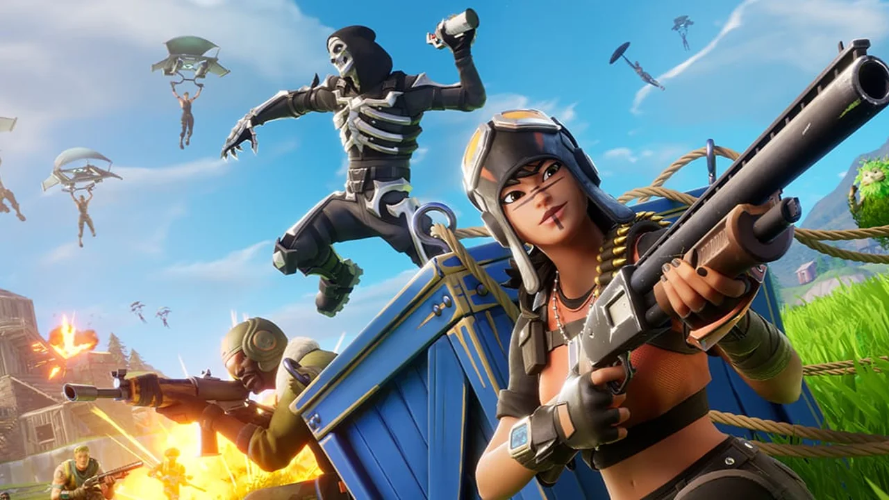 Classic Fortnite characters descend into a battle on the original green Island.