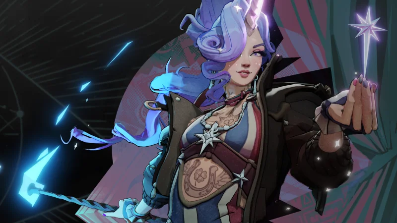 Celeste holds a glowing star in official Deadlock character artwork.