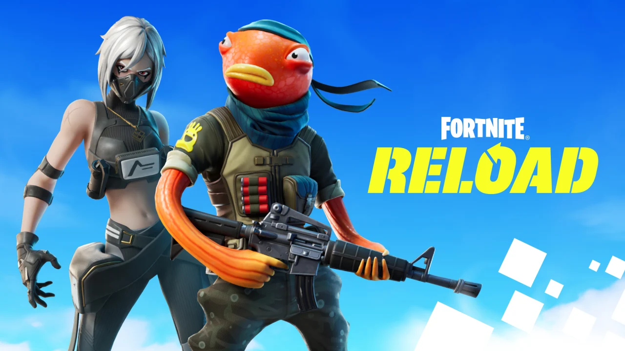 Hush and Triggerfish appear together in blue Fortnite Reload promotional artwork.
