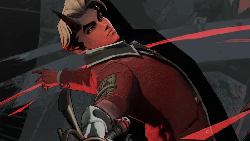 Apollo holds a blade across his face in official Deadlock character artwork.