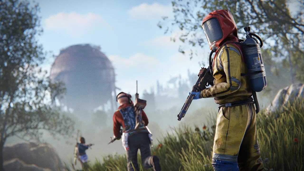 A hazmat-clad player in Rust.
